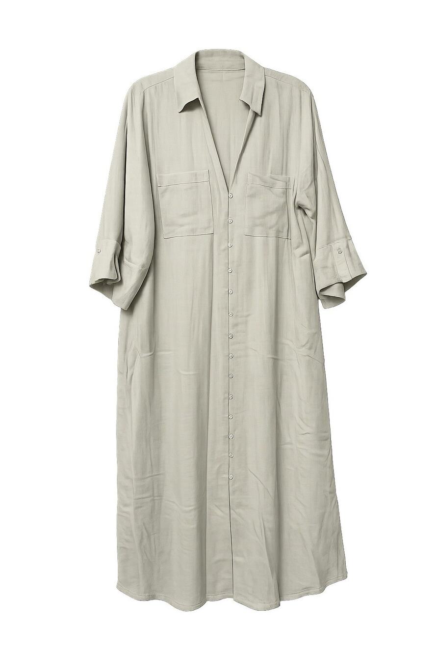 ZARA LINEN BLEND SHIRT DRESS BEIGE MAXI MIDI BUTTON FRONT WOMENS L
